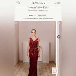 Revelry Dawson Velvet Dress Size 12